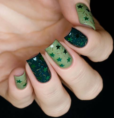 Glitter for nail design "The Stars of Green Galaxy",2 gr